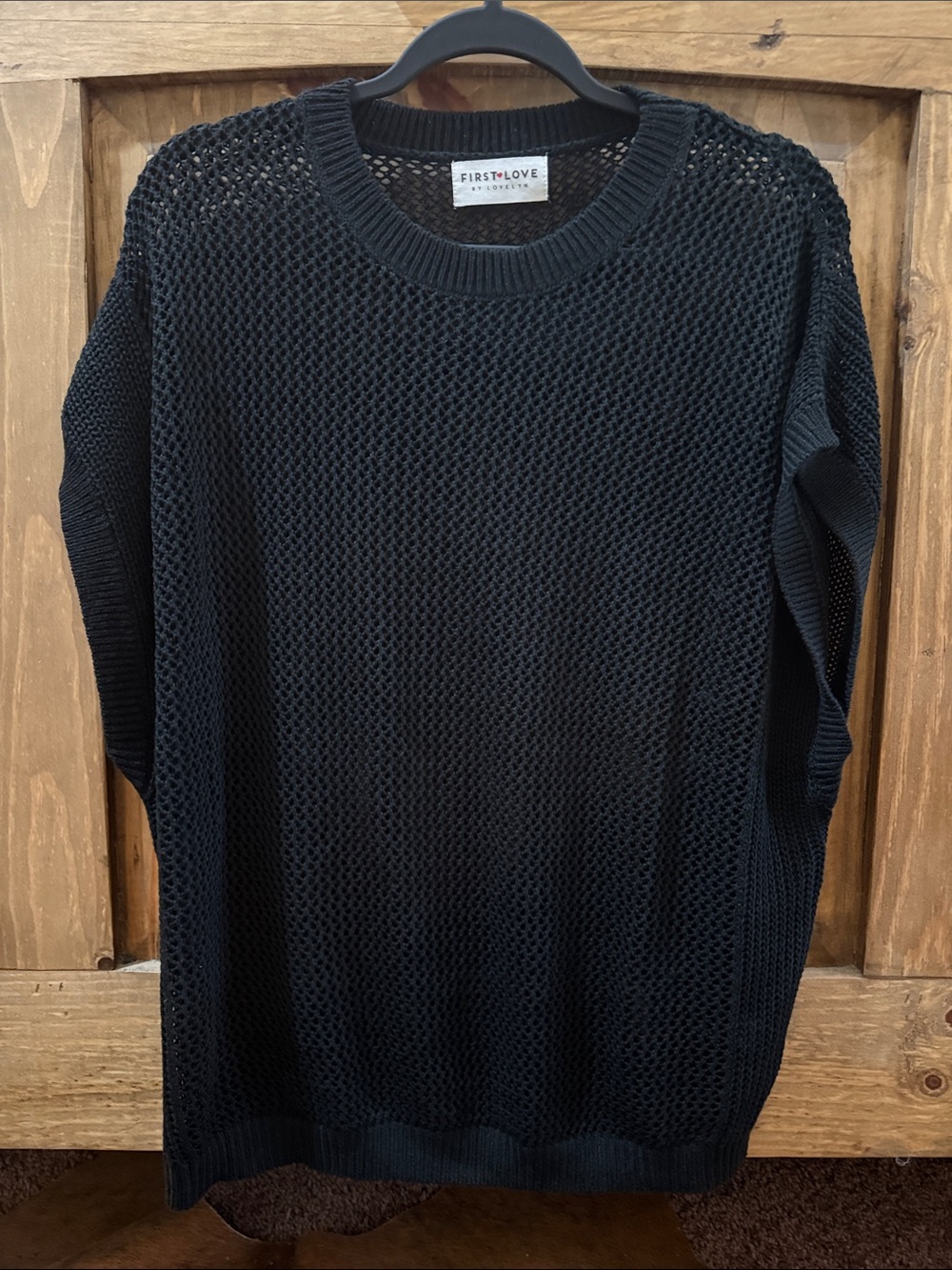 First Love Black Mesh Women’s Crewneck top
